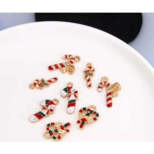 2021 Christmas Decoration Christmas Cane Charm Pendant DIY Bracelet Necklace Jewelry Findings Handmade Natal Ornament Home Decor