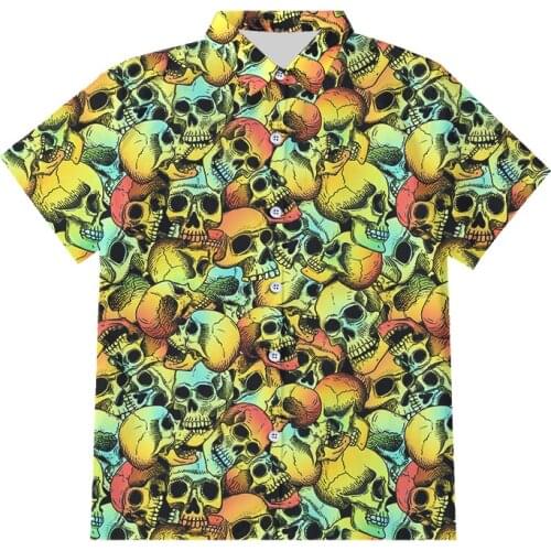 OGKB Mens Summer Button Shirts EU Size 3D Print Skull Shirts Holiday Short Sleeve Men Shirts Hip Hop Harajuku Tops Dropshipping