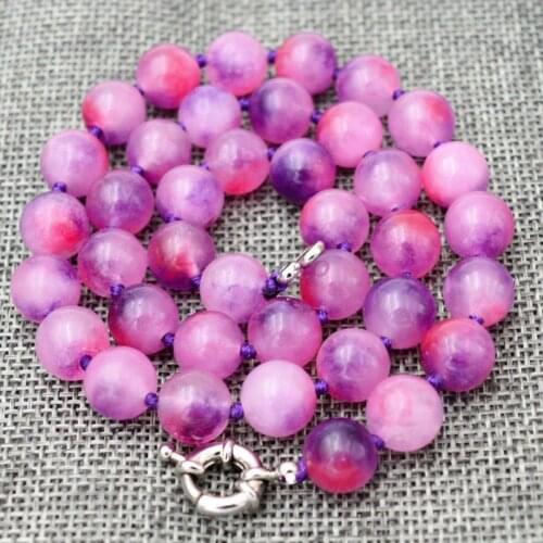 Handmade 10mm Fuchsia Multicolor Emerald Round Gems Beads Knotted Necklace 18
