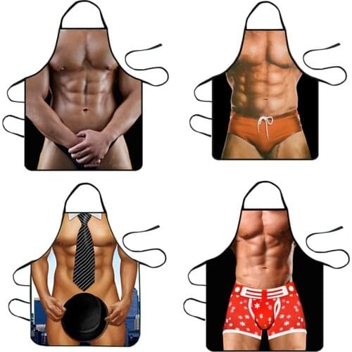 Sexy Aprons Creative Kitchen Apron Muscle Mens Personalized Printing Aprons Dinner Party Cooking Apron Adult Baking Accessories