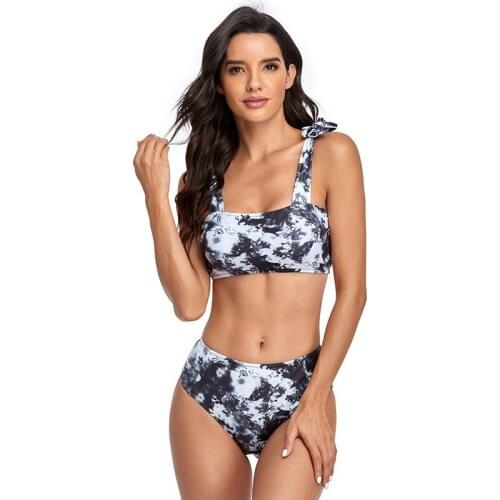 Sexy Push Up Bandeau Bikini Set Tie Dyed High Waist Bikinis Women Swimwear Bowknot Bathing Suits Beach Swimsuit Female Bathers
