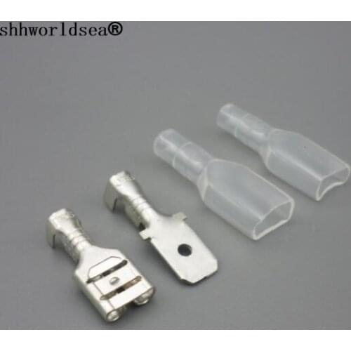 Shhworldsea 100set 6.3mm car Crimp Terminal Female Spade Connector +Male Spade Connector+ Case auto splices wire terminals