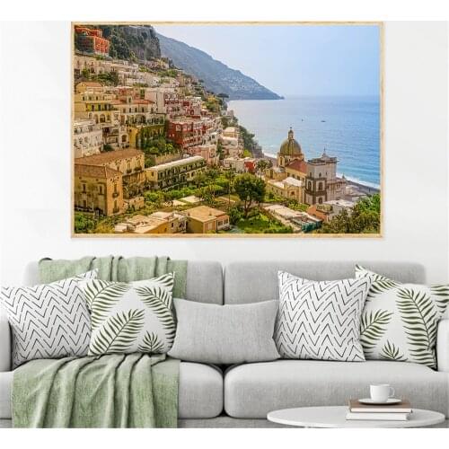 Modern Print Vienna Paris France London Coast Houses Sea Evening Night Lights Cityscape Wall Pictures for Living Room Decoration