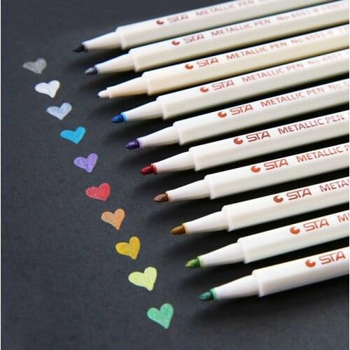 STA Metallic color pens water based marker DIY Album Draw on Black Paper Glass 10colors/set