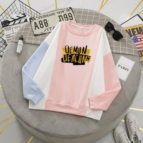 Letter Cute Hoodie Women Sweatshirt Autumu Pink Streetwear Tops Hoodies Pullover Girls Oversize Sweatshirt Color Patchwork
