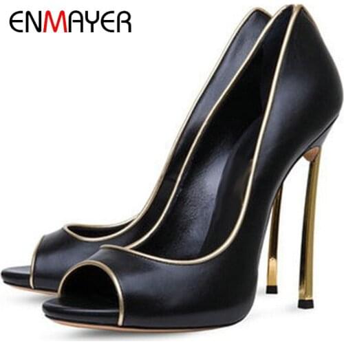 ENMAYER Casual Slip-On Pointed Toe High Heels Shoes Basic Spring/Autumn Fashion Shallow Pumps Elegant Peep Toe Wedding Shoes