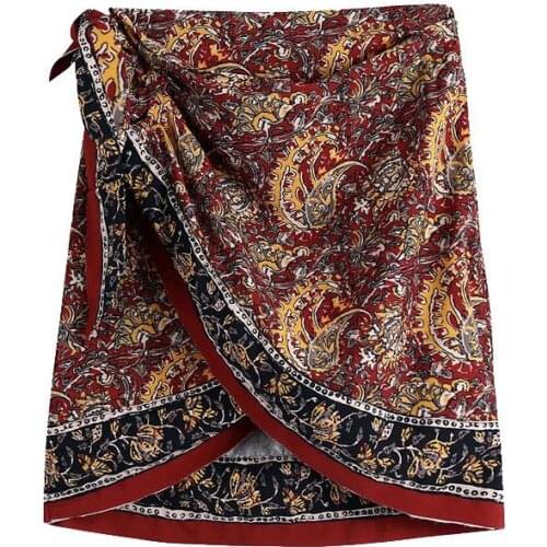 2021 Chic Fashion Paisley Print Wrap-style Mini Women Skirt Vintage High Waist Side Bow Tied Female Skirts Mujer