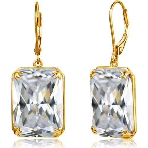 Szjinao Gold Earrings For Women Diamond Big Delicate Long Earrings Real 925 Sterling Silver Rectangle Fine Jewelry Wedding Gift