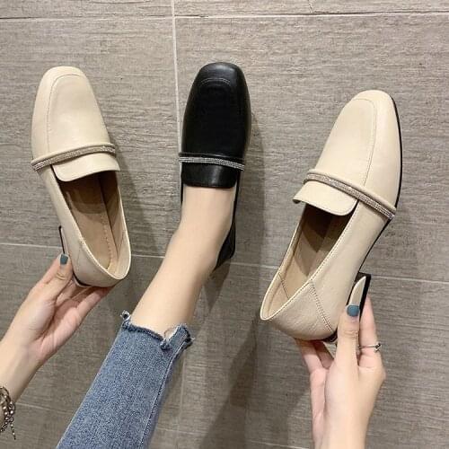 2021 Ladies Low Heel Faux Leather Shoes Retro Ladies Office Shoes Korean Fashion Comfortable Shoes