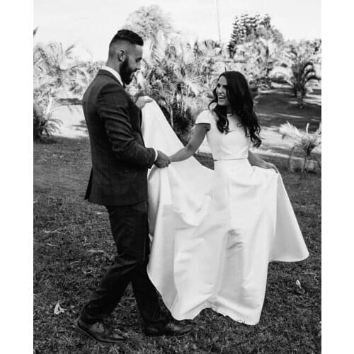 Vestidos De Novia 2021 A Line satin Wedding Dress Sexy Vintage Wedding gown cap sleeve Robe De Mariage Bridal Gown Casamento