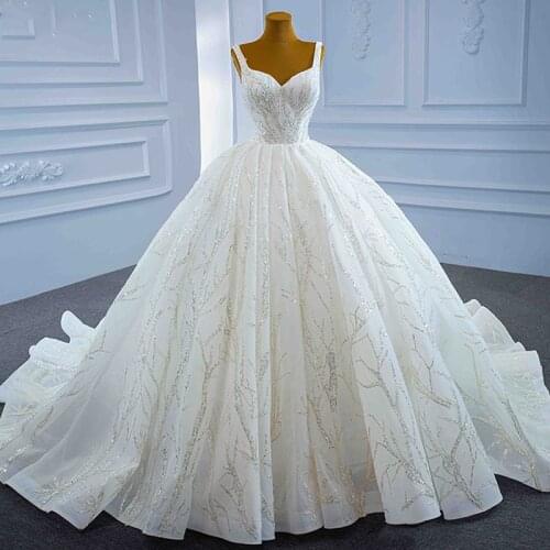 Fashion Full Crystals Elegant Sweetheart Neckline Bridal Wedding Dress 2021 Metallic Sequins Beading Back Tie Wedding Dresses