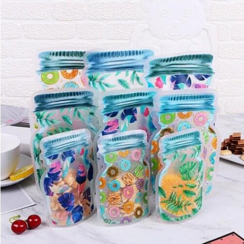 10pcs Mason Jar Foil Ziplock Bags Storage for Food Nuts Snacks Reusable Waterproof Seal Food Bag Ziplock Bottles Shaped Bag
