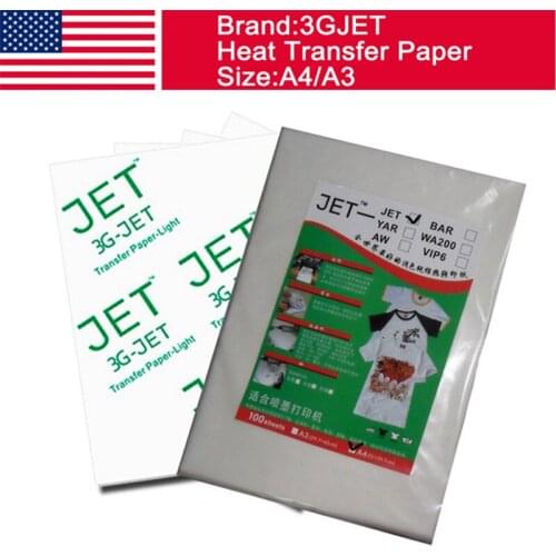 100% USA 3GJET light color heat press paper t shirts inkjet heat transfer paper A3