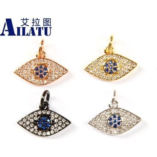 Ailatu Hot Sale 10pcs/lot Blue Eye Charms made of Clear Cz and Copper Decorated for DIY Fashion Bracelets