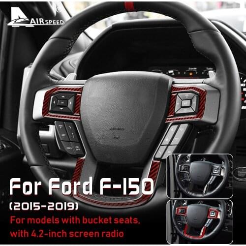 AIRSPEED Carbon Fiber for Ford F150 2015 2016 2017 2018 2019 Accessories Interior Trim Car Steering Wheel Buttons Cover Sticker