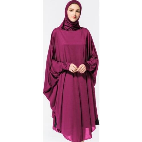 Arab Muslim Women Prayer Garment Bat Sleeve Hooded Worship Thobe Gown Prayer Middle East Robe Islamic Abaya Pray Hijab Dress