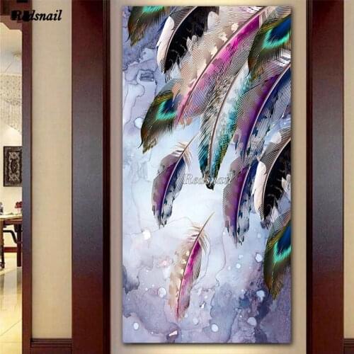 Large 5D DIY Diamond painting cross-stitch puzzle Full Diamant embroidery mosaic rhinestone Wall Art Colorful Feather EE990