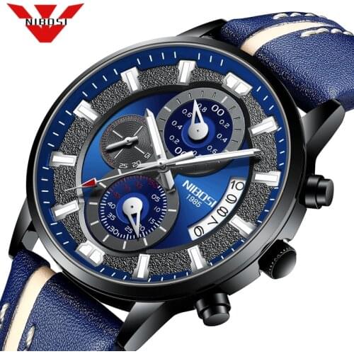 NIBOSI 2021 Wristwatch Mens Top Brand Luxury Sports Watch Men Fashion Leather Chronograph Watches with Date for Men Male Clock