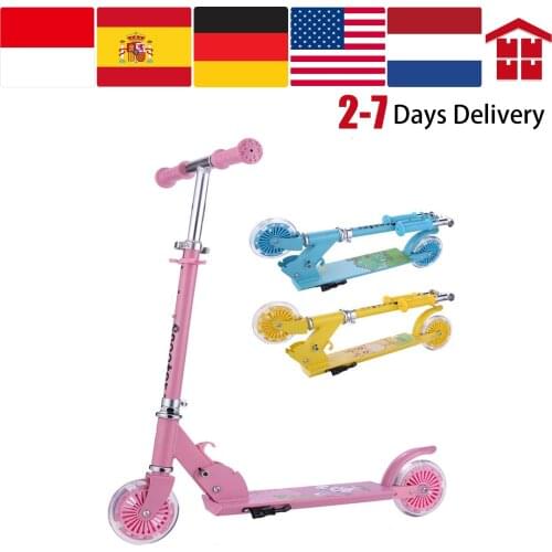 Children Adjustable Height Kick Scooter Wide Deck Foldable For Girls Boys Height Adjusting 27.7-31.3inch