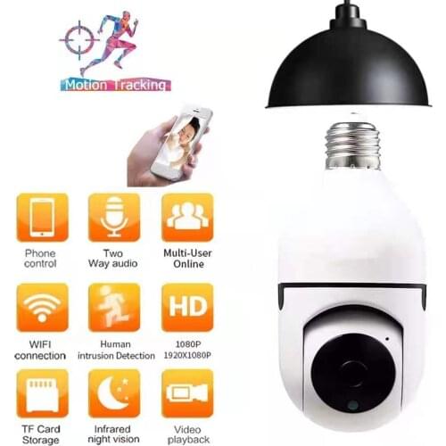 2MP 1080P E27 Bulb Wifi PTZ IP Camera Indoor Automatic Tracking Infrared Surveillance Baby Monitor Control by APP Remote View