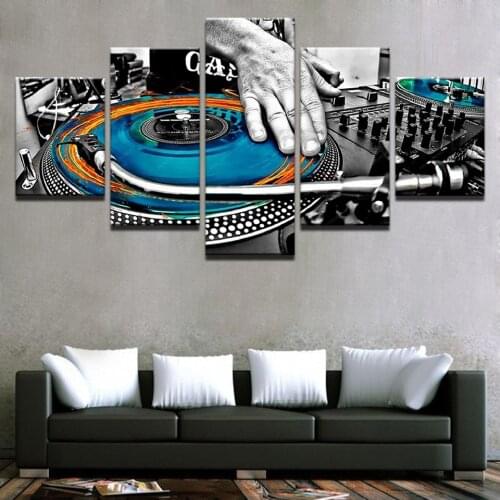 Canvas Wall Art Pictures Home Decor Framework 5 Pieces Hand Plate DJ Music Console Instrument Fabric Paintings Night Club Poster