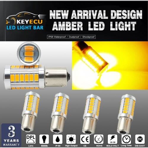 KEYECU 4pcs amber 1156/BA15S 5630 SMD 33 LED 900 Lumens 3.6W Light Bulbs 12V Common use for Tail/Brake/Reverse ect Lights