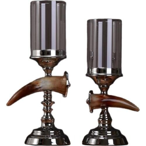 Classical Tealight Candle Holders Glass Candle Stand Horn Candlestick Decor Hotel Model Room Centro De Mesa Decoration FC284