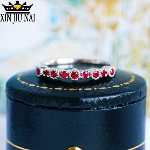925 Silver Popular Trinkets Line Single Row Ruby Zircon Ring Female Jewelry Ball Series Red Gem Diamond Rings For Women