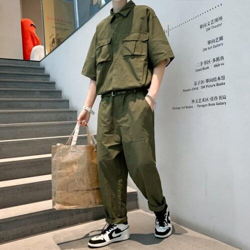 Retro Overalls Mens Fashion Hip Hop High Street Men Clothing Set Shirts Sweatpants Mens Tracksuits 2021 Jumpsuits