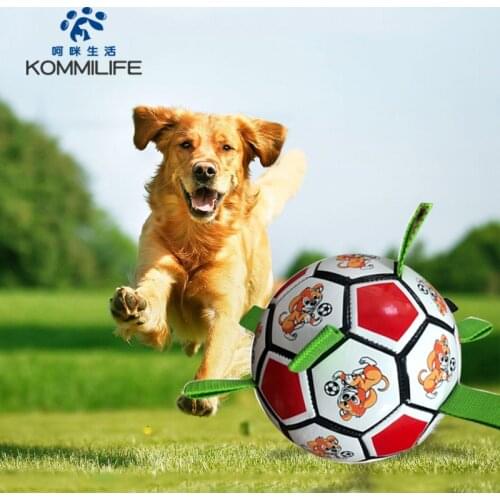 KOMMILIFE Interactive Football Toys For Dogs Outdoor Training Soccer Pet Dog Toys Dog Bite Chew Toy Medium Large Dog Ball Toys
