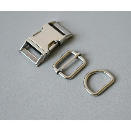 50 Suit（Metal Buckle+Adjust Buckle+D Ring Set) Retailing Plated Metal For 25mm Diy Pet Collar Leash Set Parts Accessories-Slive