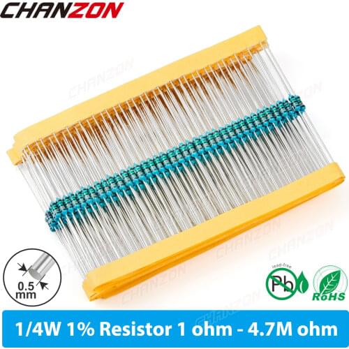 100pcs/lot 1/4 Watt 1% High Precision Metal Film Resistors 1 100 220 330 470 1K 4.7K 10K 15K 20K 22K 33K 47K Ohm 1/4W Resistance