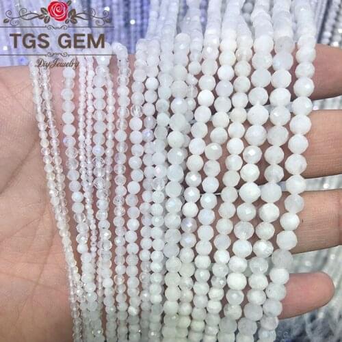 Small Natural Stone Top Faceted White MoonStone Round Beads 2/3/4/5mm DIY Handmade Necklace Bracelet Earring For Jewelry Making