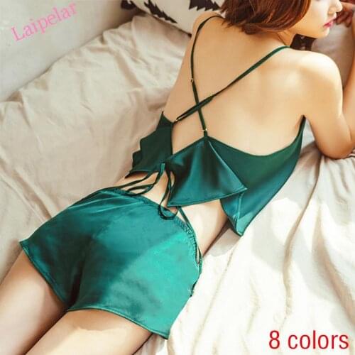 Summer Womens Fashion Sexy Backless Nightdress Lace-up Erotic Lingerie Suspenders Home Nightdress