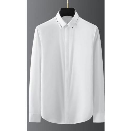 Brand Handmade Willow Nails Shirts Men Long Sleeve White Shirts Casual Business Formal Dress Slim Shirts Social Party Tuxedo