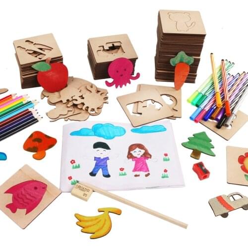 100pcs set Wooden toys for Children Drawing toy board School Paint Tools Educational Coloring Book Paint Learning Coloring