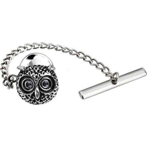 New Arrival Owl Tie Tack Tie Pin with Chain Design Mens Regular Necktie Fashion Jewelry