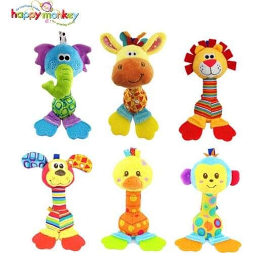 NEW Arriving Giraffe Lion Animal Baby Toys Rattles Mobile Cartoon Animal Plush Toys Hand Stick With Tooth Rubber Free Shipping