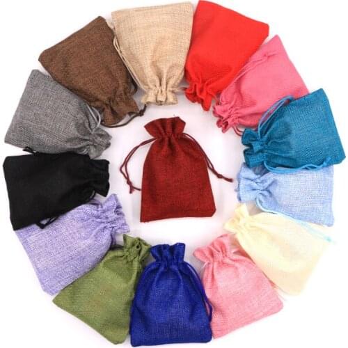 Wholesale 5pcs/lot Small 7x9cm Jewelry Bags Fabric Jute Drawstring Pouches Customized Logo Gift Bag Handmade Storage Pouch