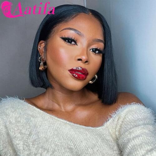 Straight Human Hair Lace Wig Short Bob Lace Wigs For Women Aatifa Peruvian Straight Hair Wig 4x4 Lace Closure Wig With Baby Hair