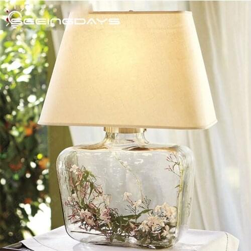 Modern American Country Style Square Transparent Glass Table Lamp for Bedroom Bedside Lamp Living Room Table Lamp Crystal Lamp