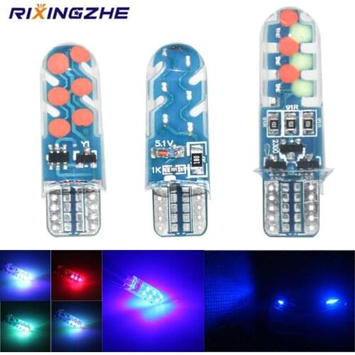 RXZ 1PC RGB T10 W5W Silicone Flash Strobe LED Bulbs Car Dome Reading Light Automobiles Wedge Lamp Bulb With Remote Controller
