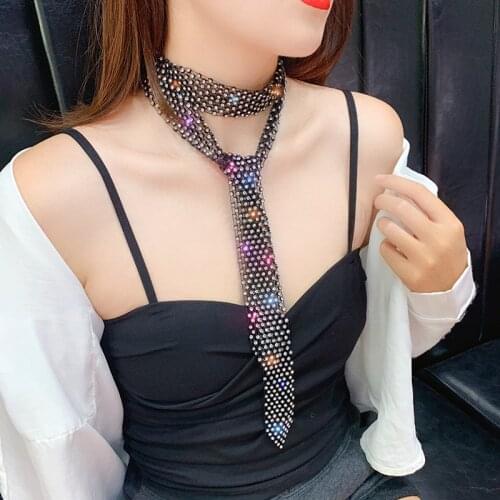 USTAR Black Full Rhinestone Choker Necklaces for Women individual neck belt Bijoux Fashion Jewelry