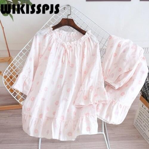 Spring Summer Pullover Pajamas Autumn Long Sleeve Home Wear Cotton Pajamas for Teen Girls Two Piece Set Summer Pajama Set Women