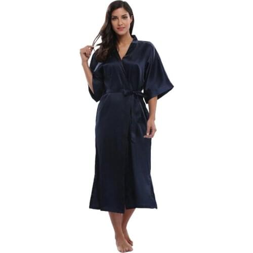 Womens Soft Long Sleepwear Pure Color Satin Robes Silky Loungewear Short Sleeve Bathrobes Lightweight Housecoat for Ladies Warm