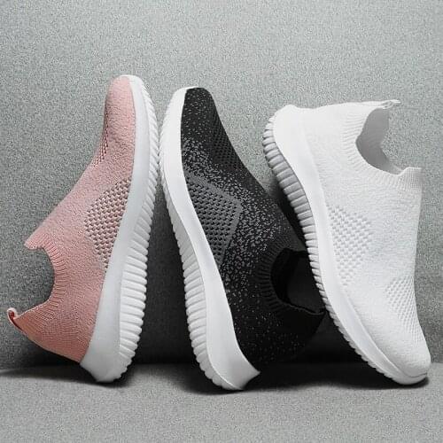 Womens Summer Slip-on Shoes, Sneakers, Running Shoes, Leisure Sports, Comfortable, Lightweight Fly Woven Mesh Flat Shoes