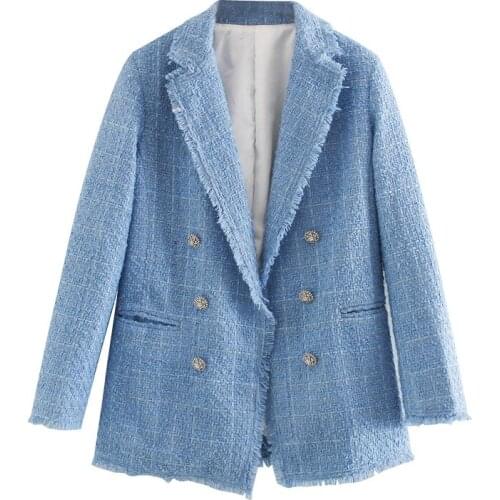 2020 New Autumn Turn Down Collar Plaid Woolen Blazer Outwear Ladies Coat Casaco Feminino Tops For Women