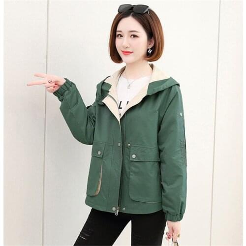 Spring Autumn Women Trench Coat Korean Letter Embroidery Hooded Outerwear Loose Large Size Short Coat Casual Female Windbreaker