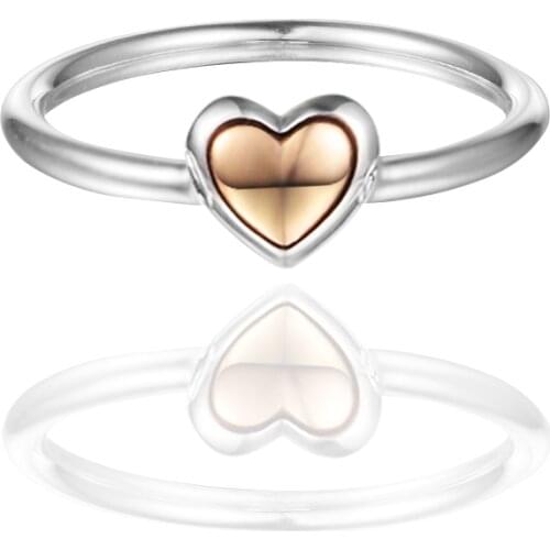 Authentic 925 Sterling Silver Domed Golden Heart Rings for Women Wedding Engagement Ring Fine Jewelry Gift Bague Femme 2021 New