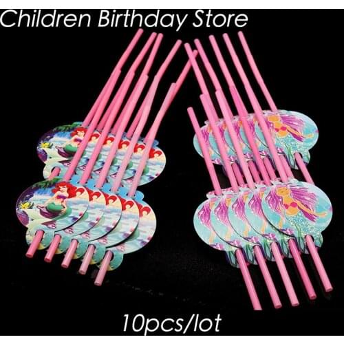 10pcs/lot The Little Mermaid theme disposable straws The Little Mermaid party decorations The Little Mermaid party straws